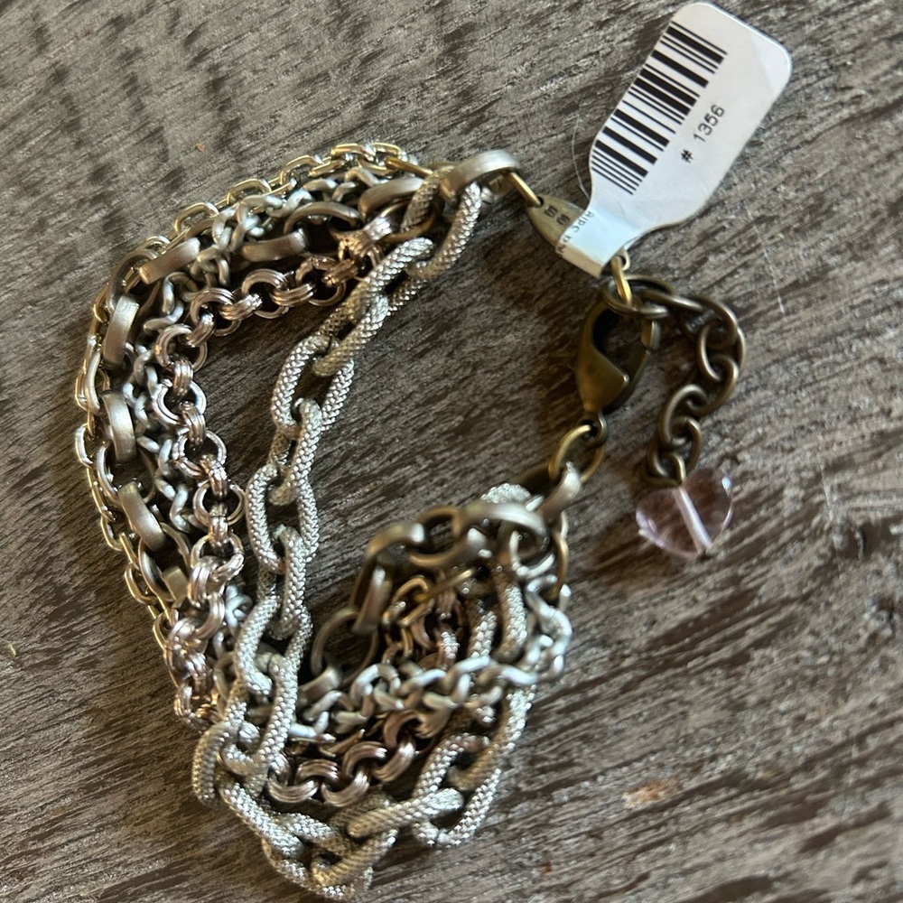 Sabika Gold and Silver Multi-Chain Bracelet with Heart Charm
